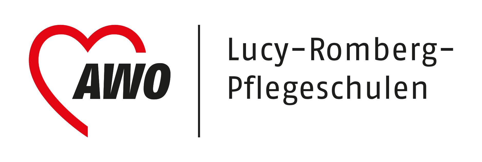 AWO Logo in Rot und Schwarz neben Text Lucy Romberg Pflegeschulen